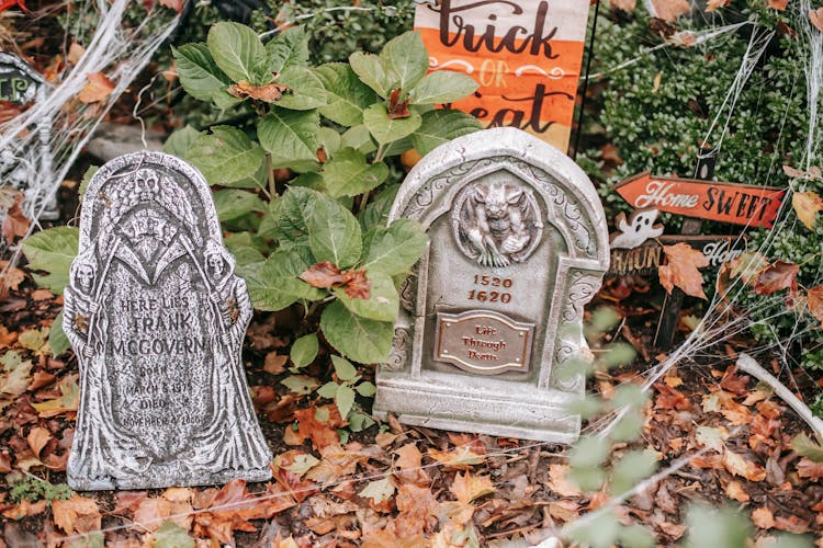 Halloween Decoration Of Yard With Graves