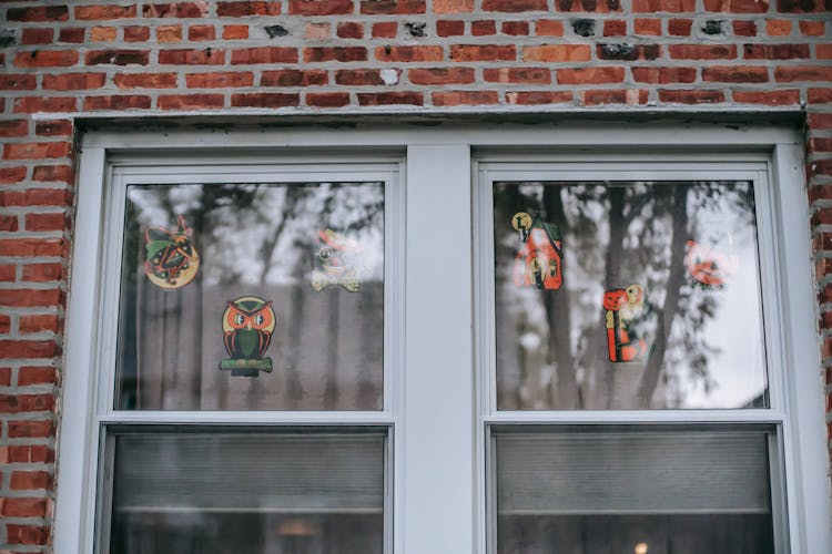 Halloween Stickers On Window Of House