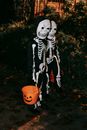 Persons in skeleton costumes in park