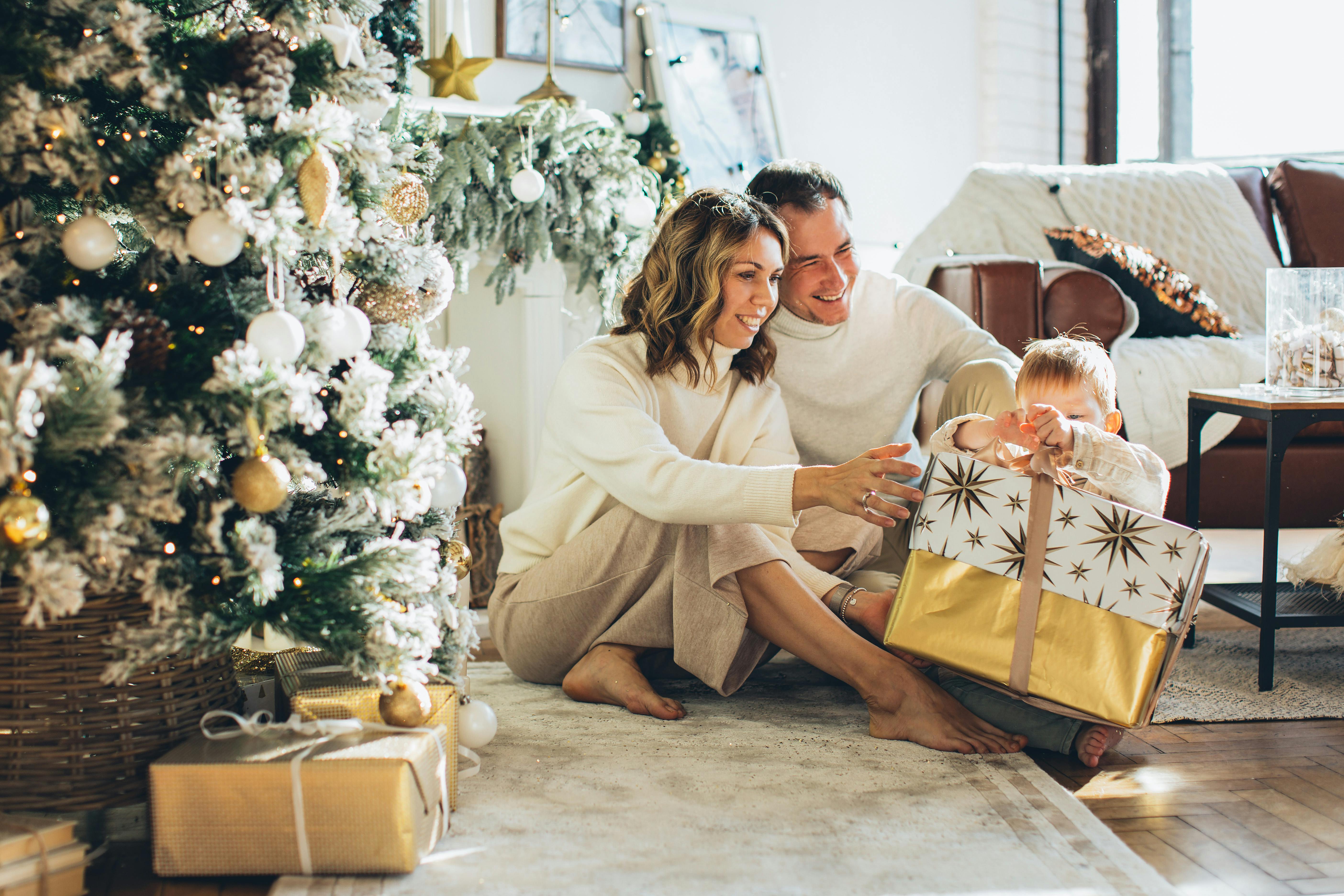 family unboxing a gift