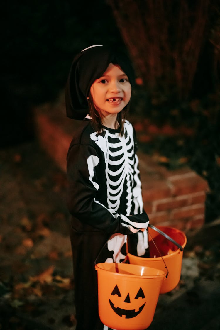 Cute Girl In Skeleton Costume