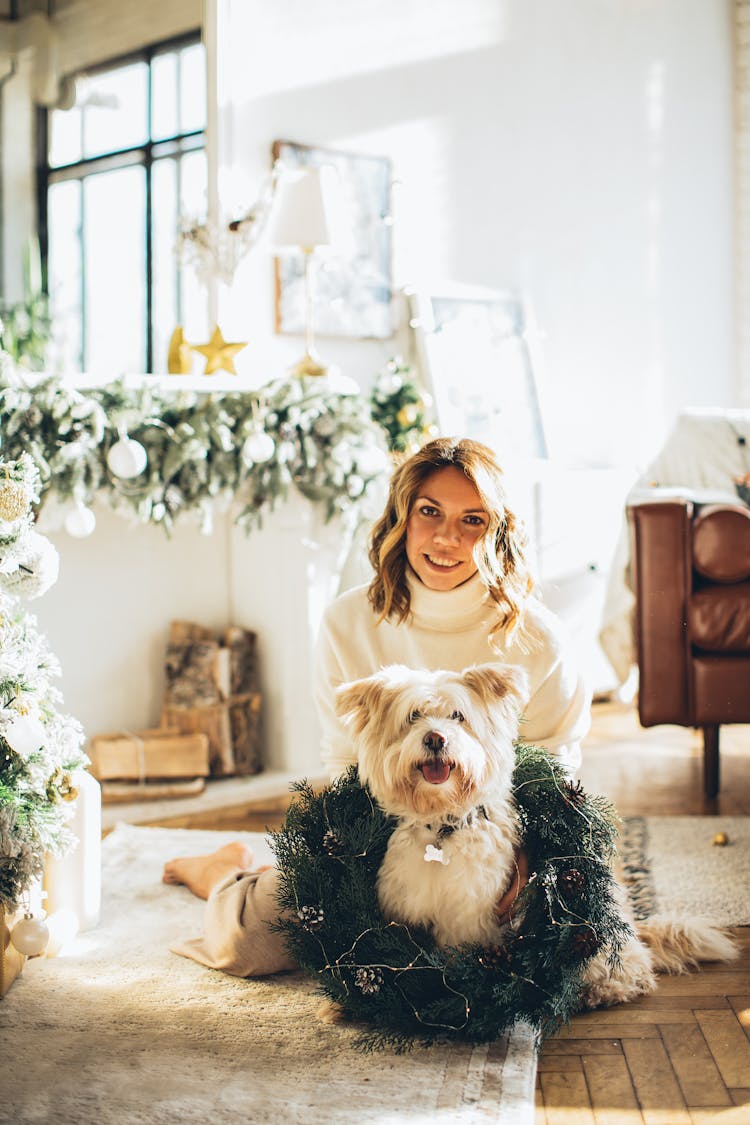 Woman Holding Her Pet Dog