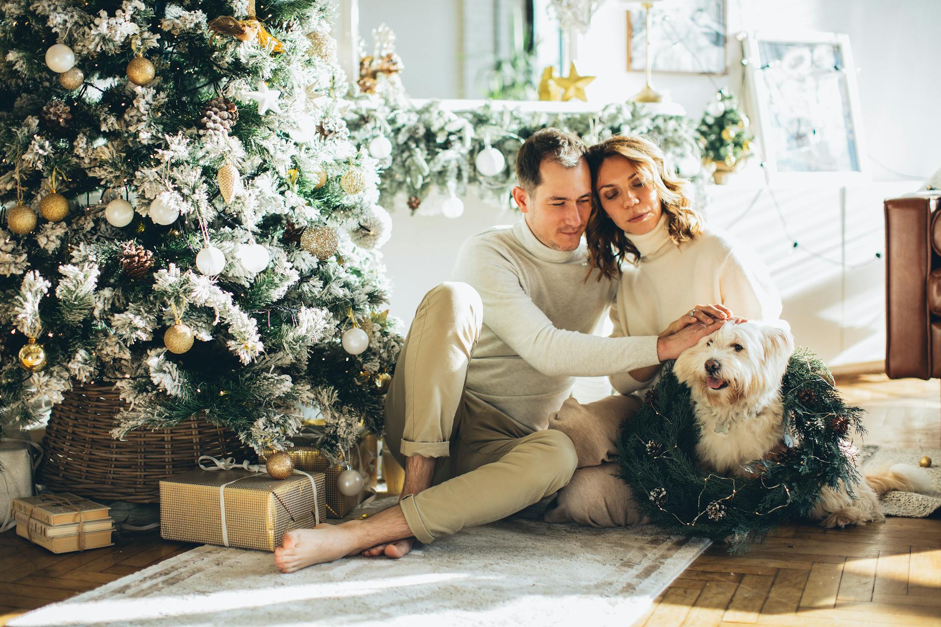 Couple Petting a Pet Dog