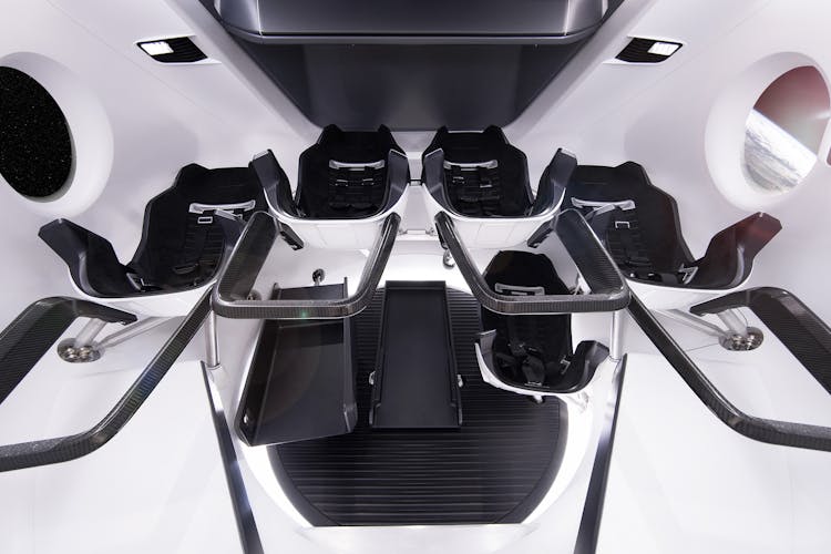 Futuristic Interior Of Contemporary Spaceship With Passenger Seats