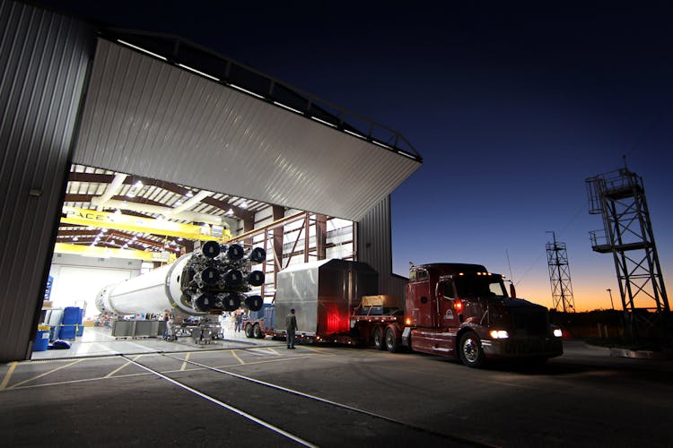 Truck Parked Near Hangar In Rocket Factory