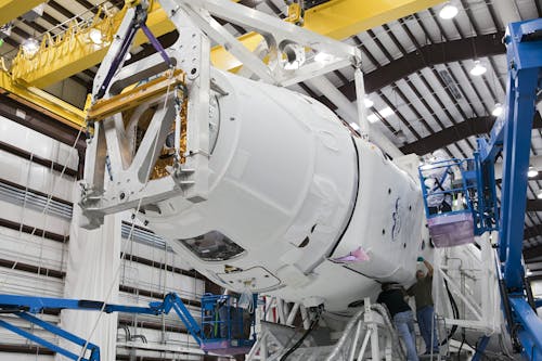 Free Process of assembly of modern spacecraft at factory Stock Photo