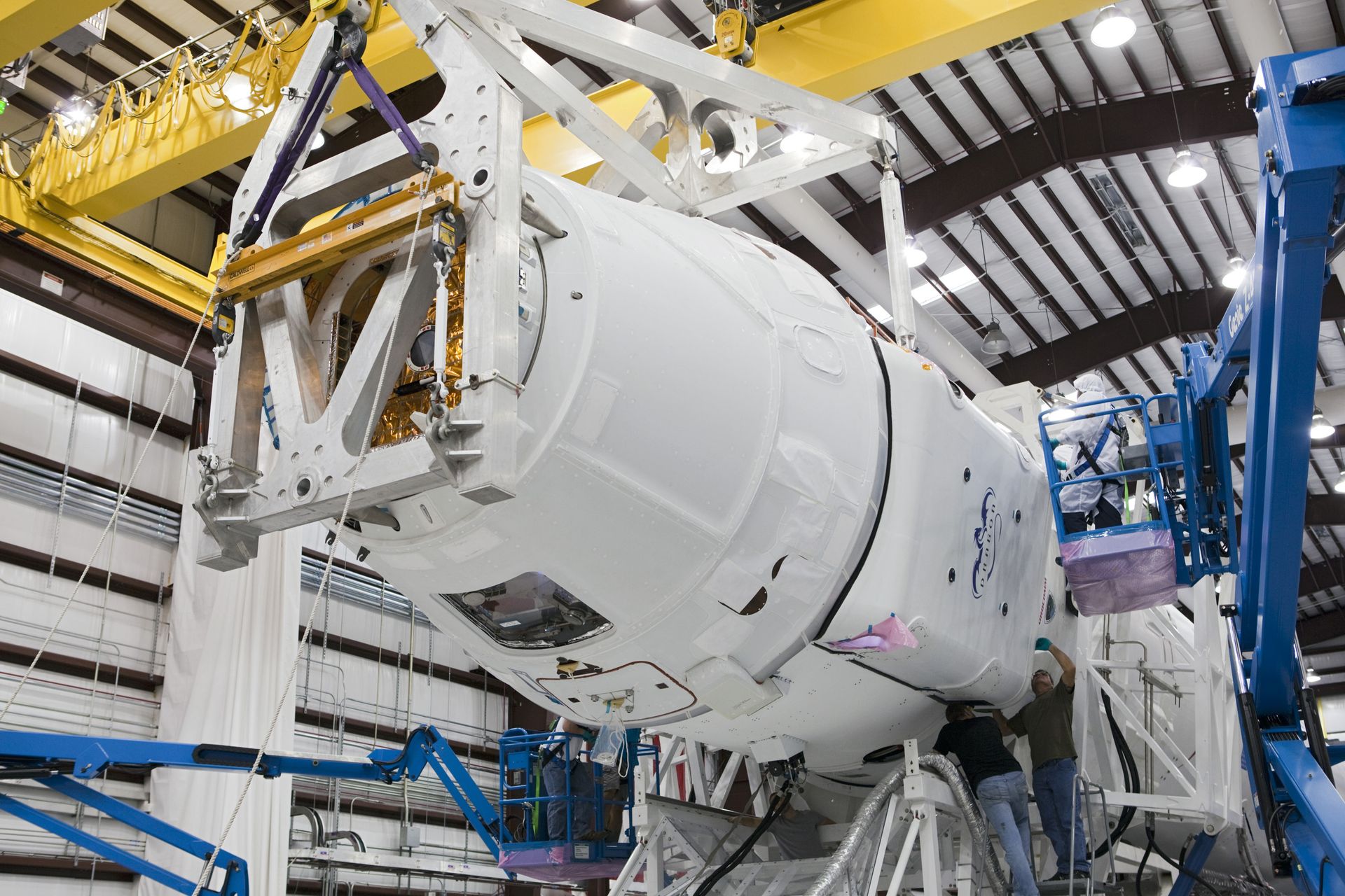 Process of assembly of modern spacecraft at factory