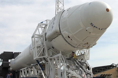 Free Rocket transporter parked at industrial factory Stock Photo