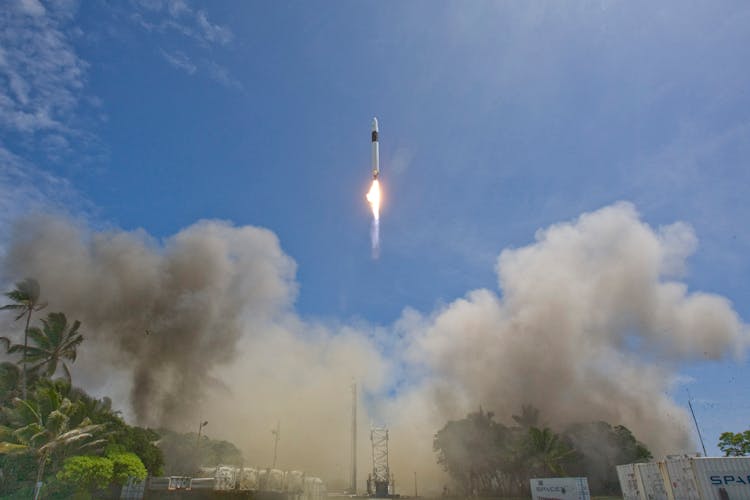 Cloud Of Smoke After Rocket Launch In Spaceport