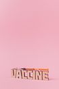 A Syringe and Vaccine Lettering Text on Pink Background
