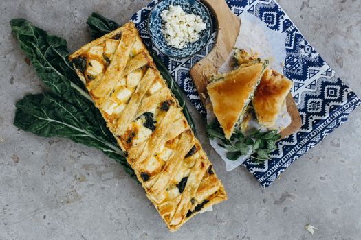 Homemade Casserole on Blue Tablecloth