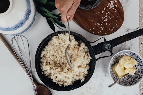 Free Rice in a Frying Pan Stock Photo