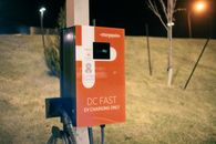 Electric vehicle charging station on roadside