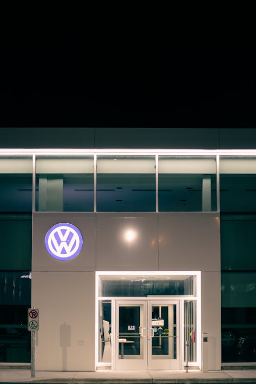 Entrance of store selling modern cars