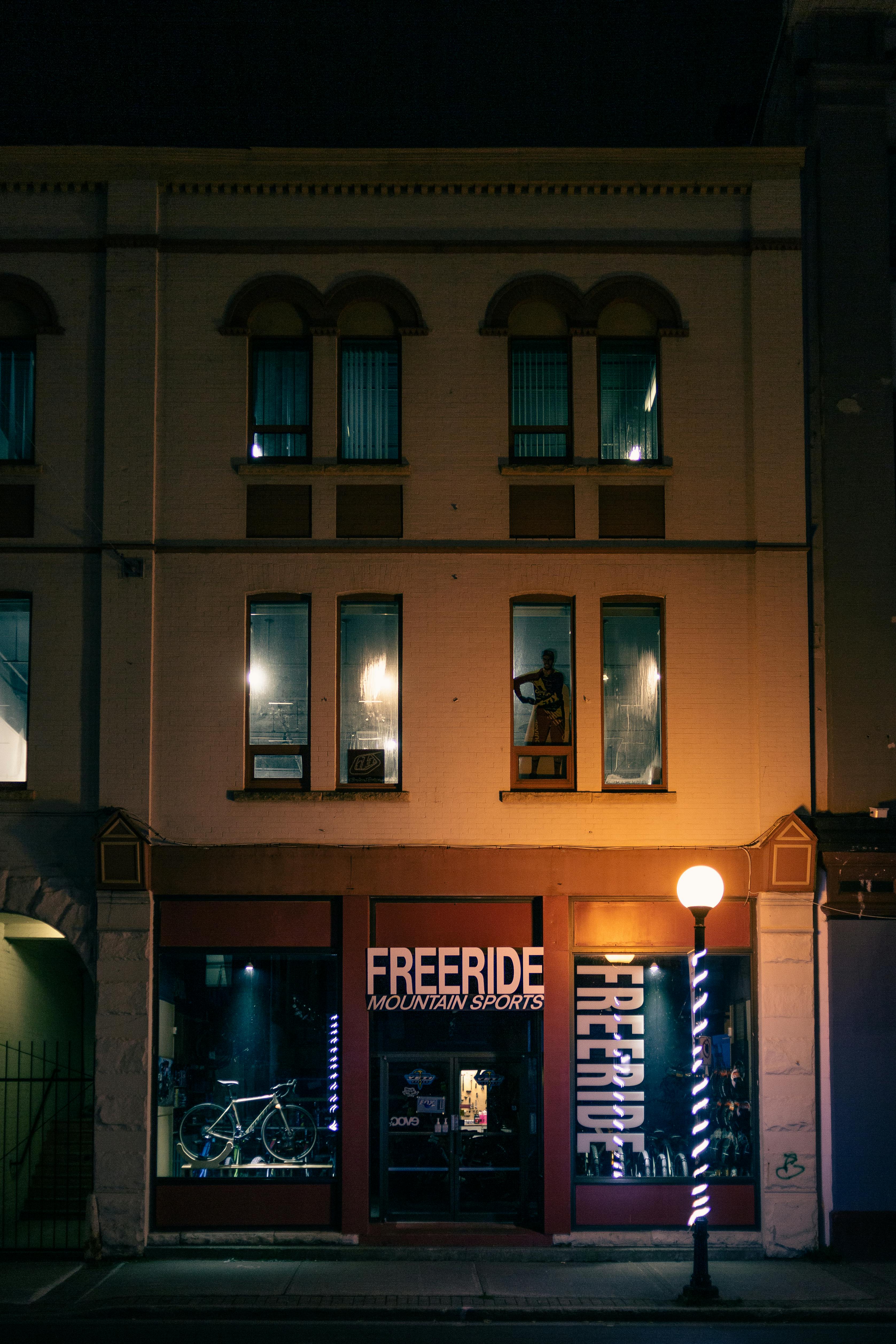 facade of building with equipment for mountain sports