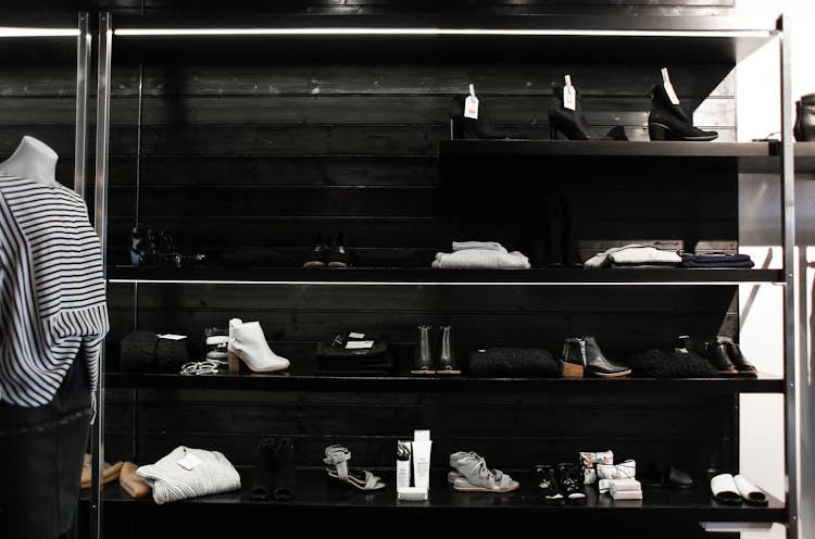 Shoes On Shelves In Walk-in Closet