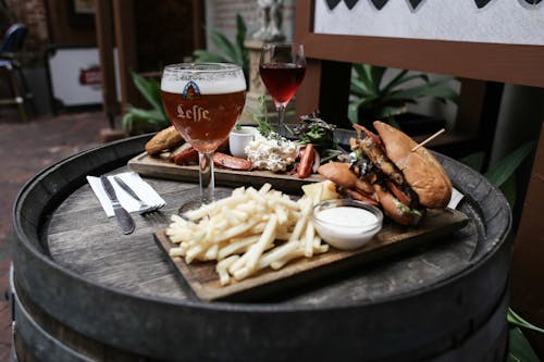 Free Close Up of Meal and Drinks on Table Stock Photo