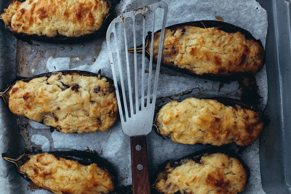 Cheesy Stuffed Aubergines