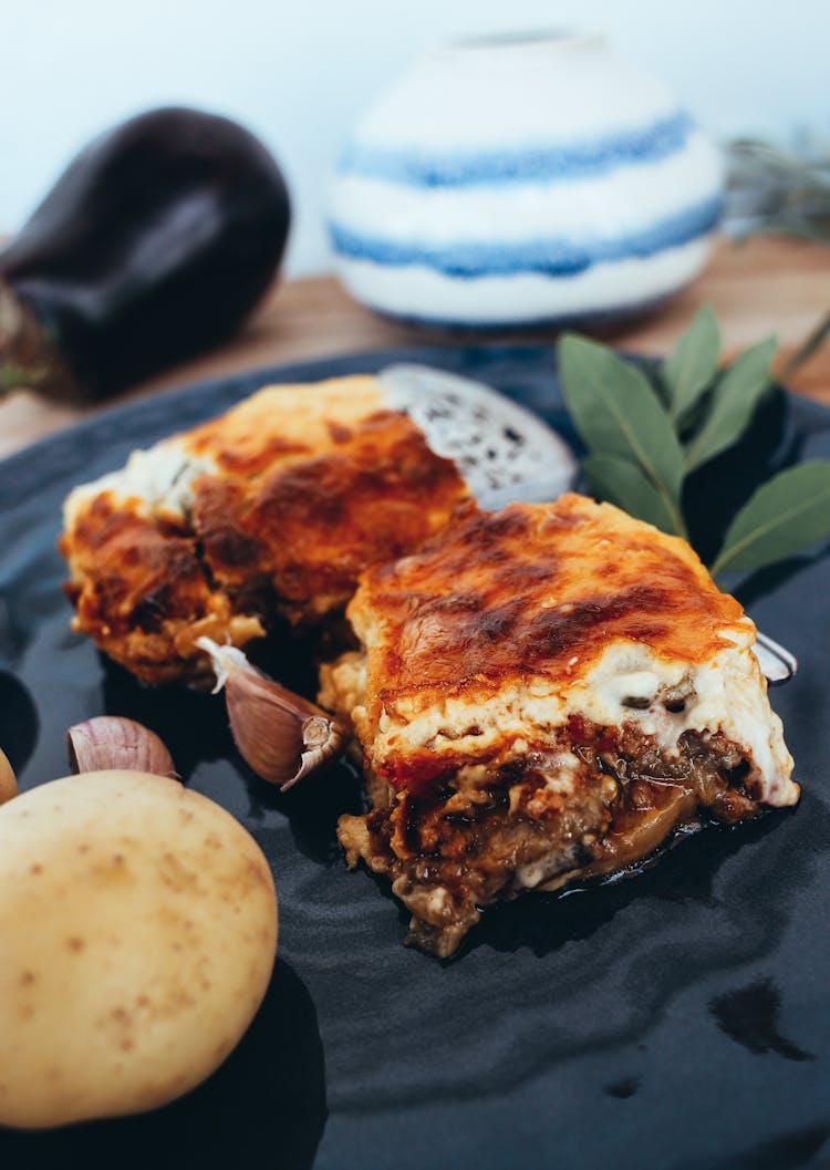 Vegetarian Eggplant Lasagna In Close Up Photography