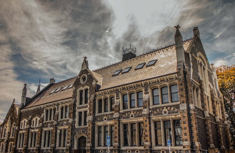 The Arts Centre In Christchurch, New Zealand Under Dark Cloudy Sky