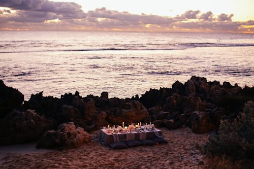 Table Arrangement for Dinner on Beach at Sea
