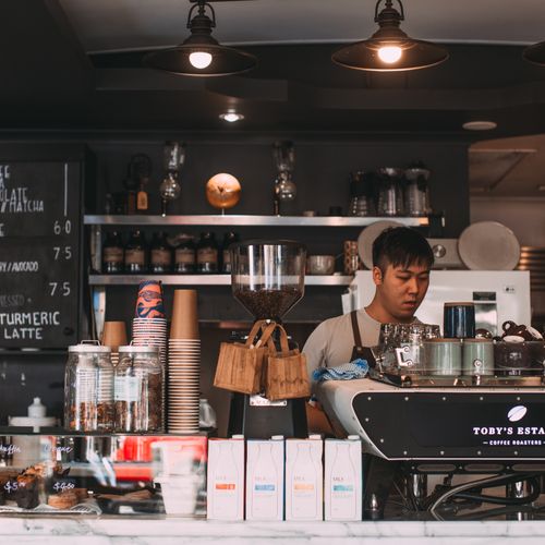 Café interior with warm lighting