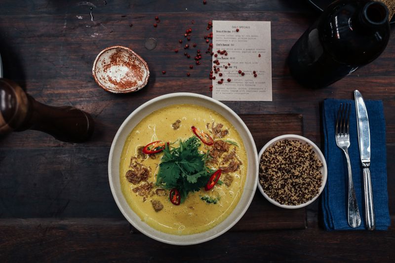 coconut curry soup with shrimp and cilantro