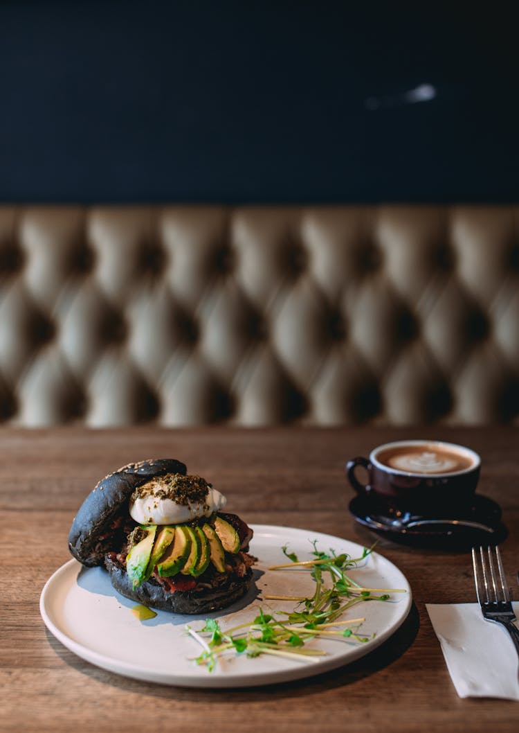 Healthy Alternative Burger On A Ceramic Plate 