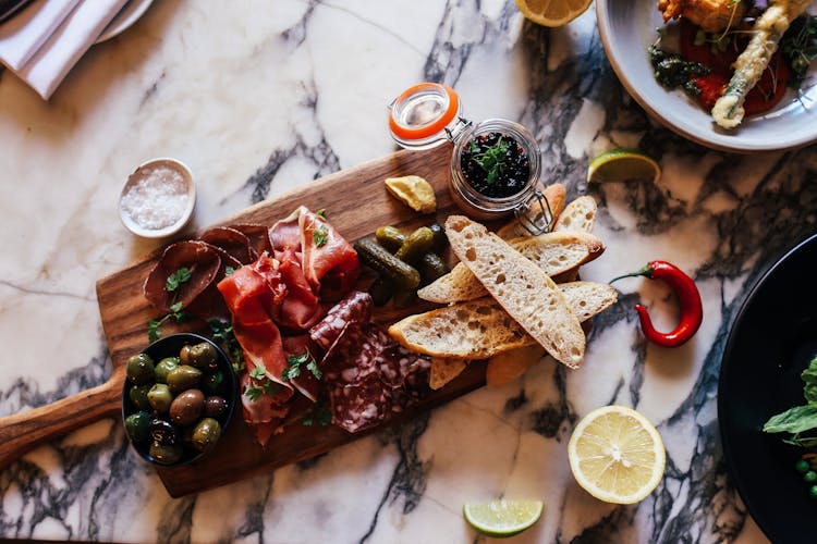 Meat Platter With Bread And Olives