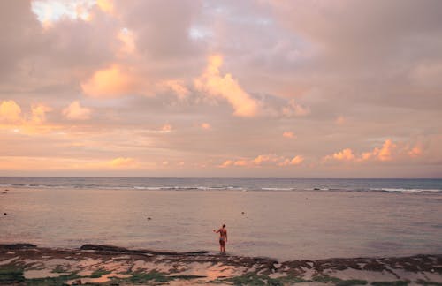 Person Standing on Beach during Sunset