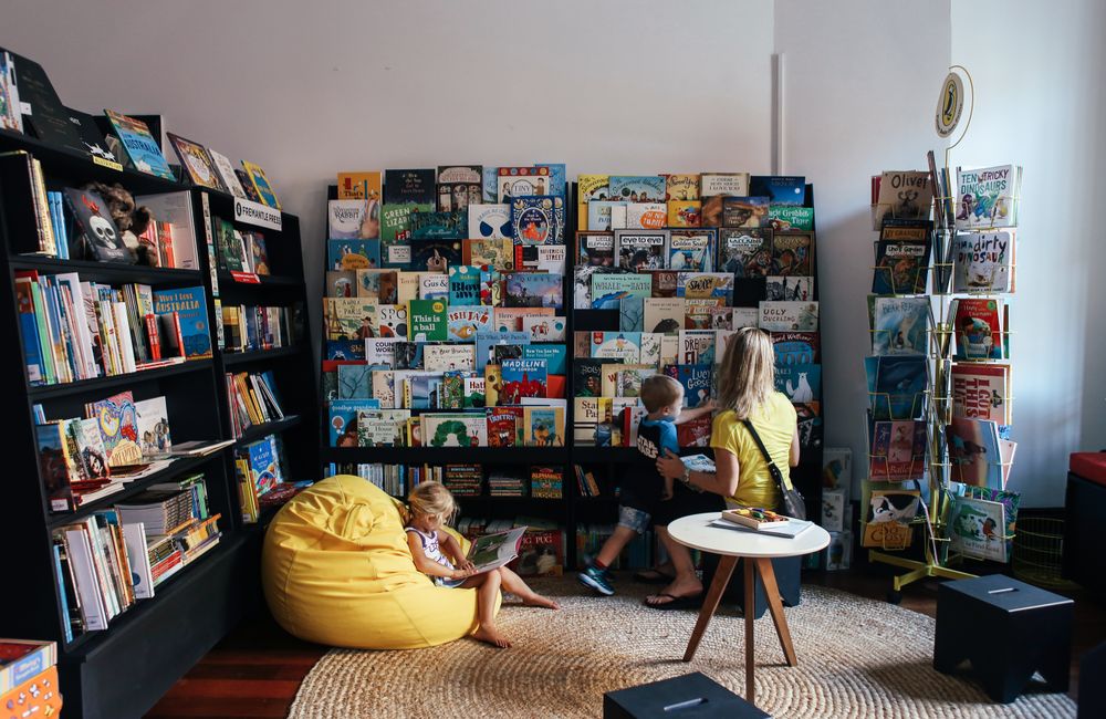 Parents and children in the picture-book corner