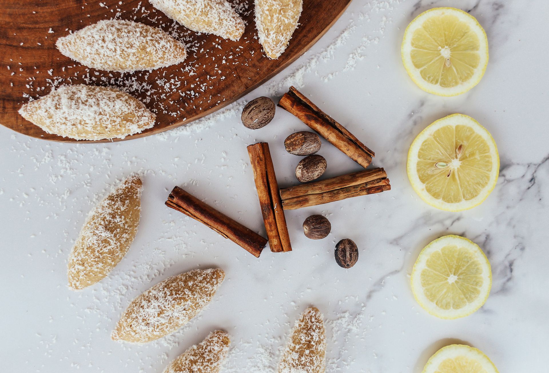 Lemon, Cinnamon Sticks, Walnuts and Pastry