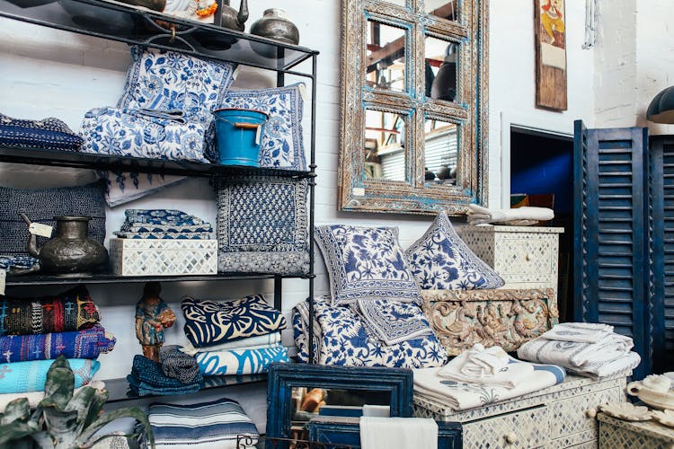 Blue Vintage Ornate Decor And Antiques In Antique Store