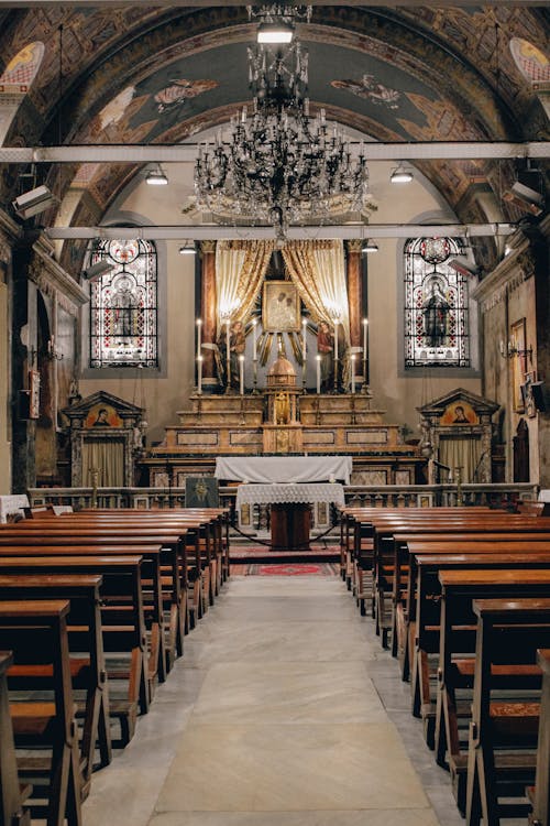 Free Symmetrical View of an Altar in a Church  Stock Photo
