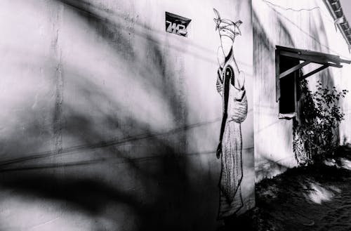 Darmowe zdjęcie z galerii z betonowa ściana, czarno-biały, grafika