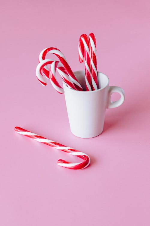 White Ceramic Mug With Red and White Candy Canes