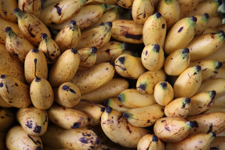 Ripe Yellow Bananas With Brown Spots