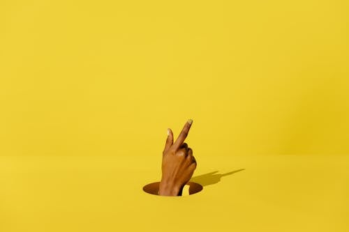 Person's Hand in Yellow Background