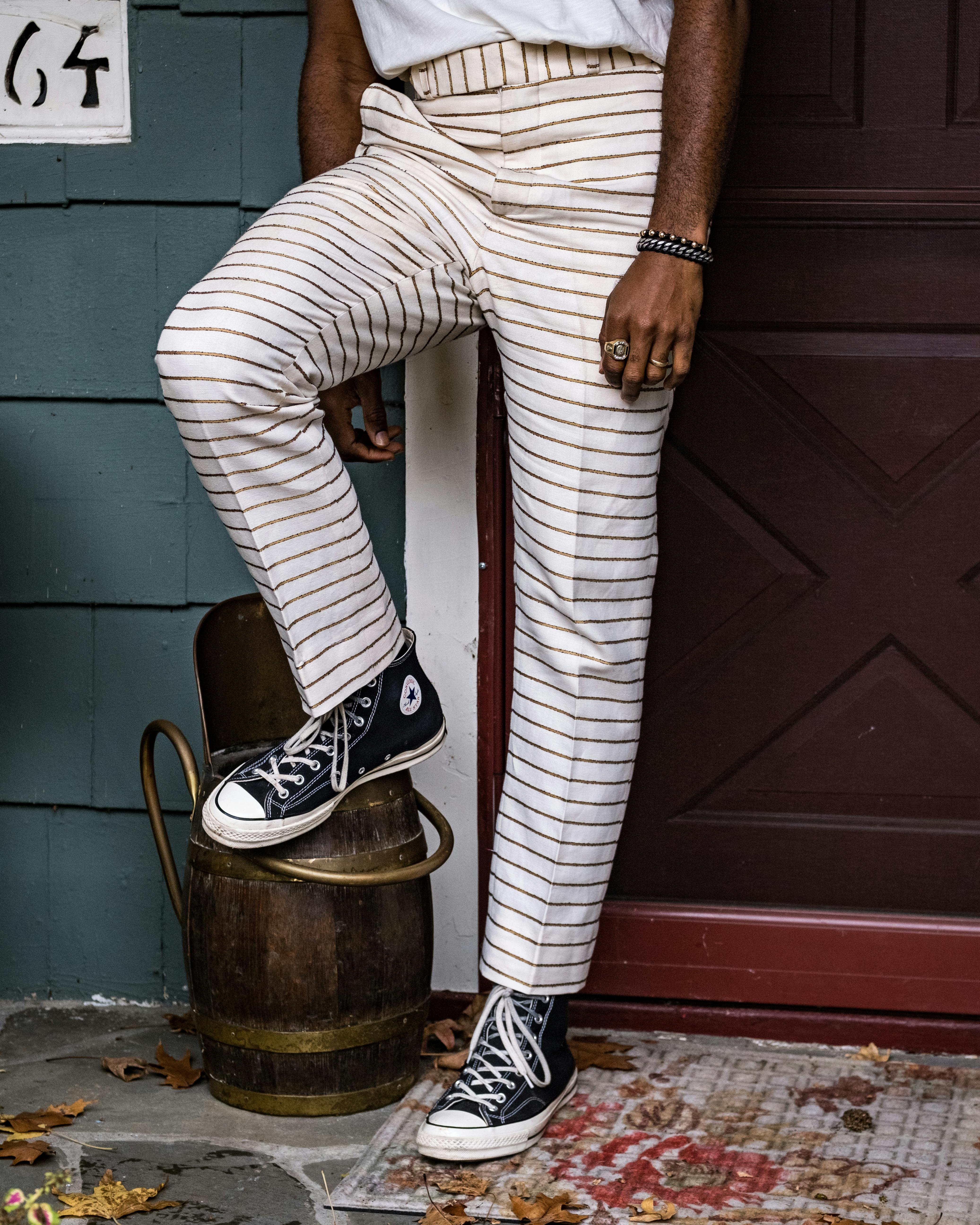 Striped Trousers with Sneakers
