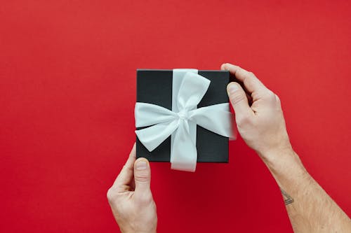 Free Black Gift Box With White Ribbon Stock Photo