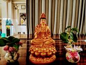 Gold Buddha Figurine on Brown Wooden Table