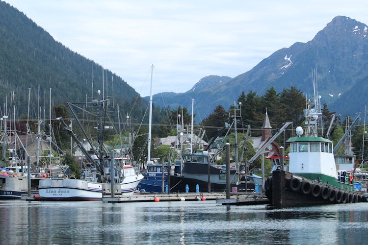 Docked Fishing Boats On Pier 