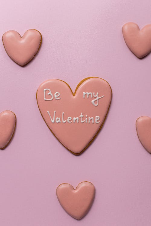 Free Pink cookies with invitation for Saint Valentine Day Stock Photo