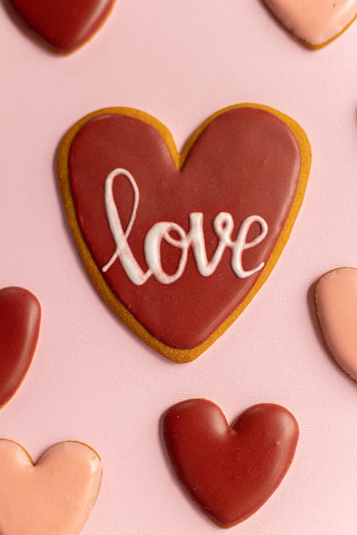 Love inscription on biscuits for Valentines Day