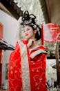 Woman in Red and White Kimono