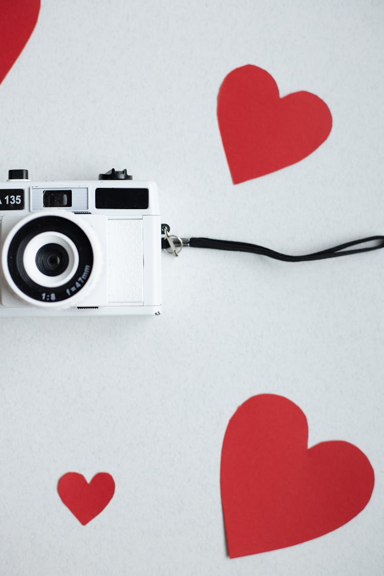 Paper Hearts With Vintage Camera