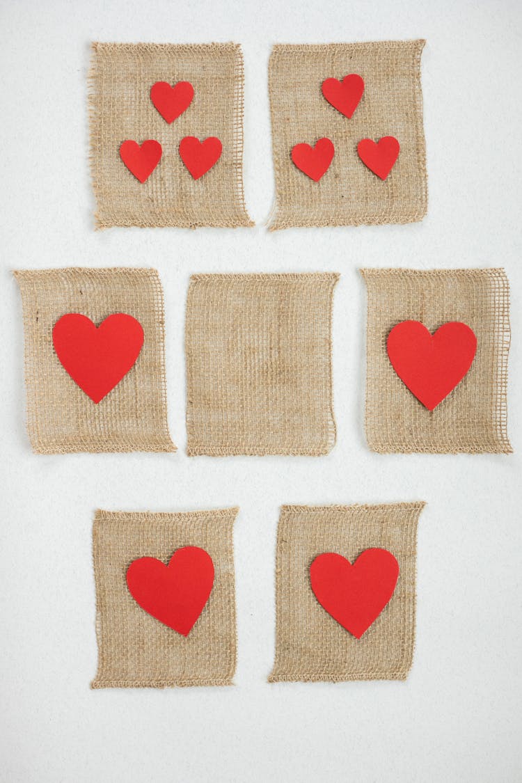 Red Paper Hearts On Burlap Parts