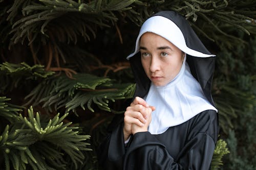 A Nun Praying beside a Plant