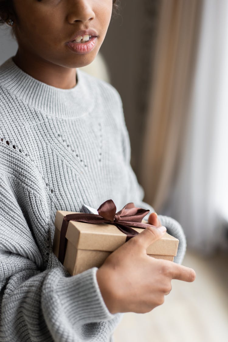 Crop Black Girl With Gift Box