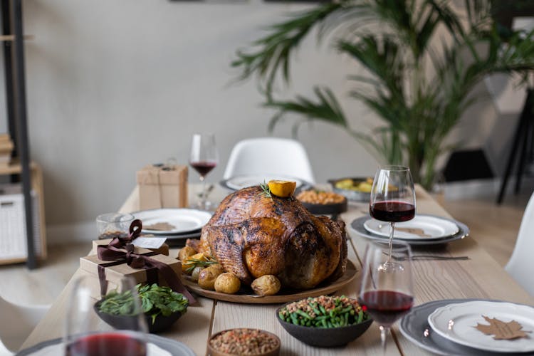 Table Served With Delectable Dishes Prepared For Thanksgiving Dinner